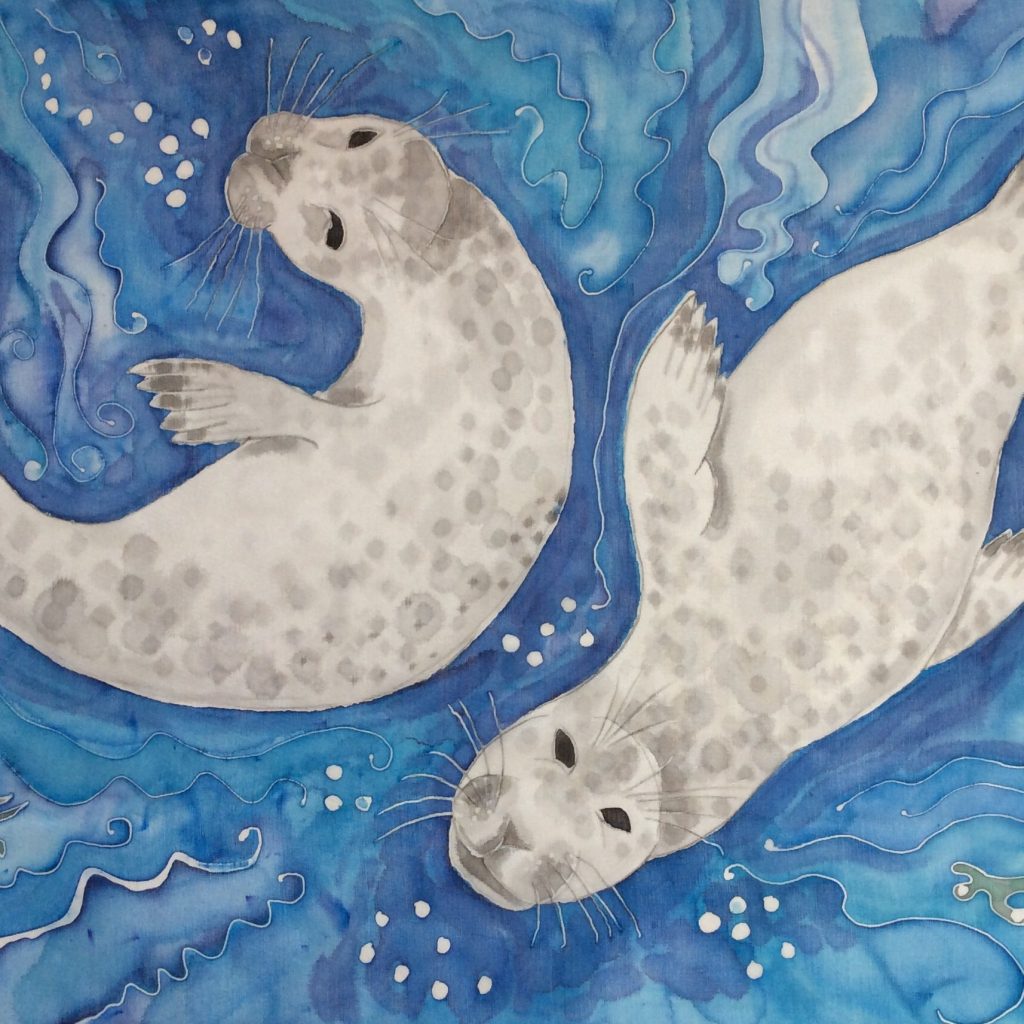 Postcard design of two Grey Atlantic Seals